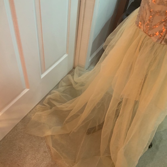 Champagne Sequin Mermaid Hem Evening Formal Gown Size Large - Picture 7 of 12